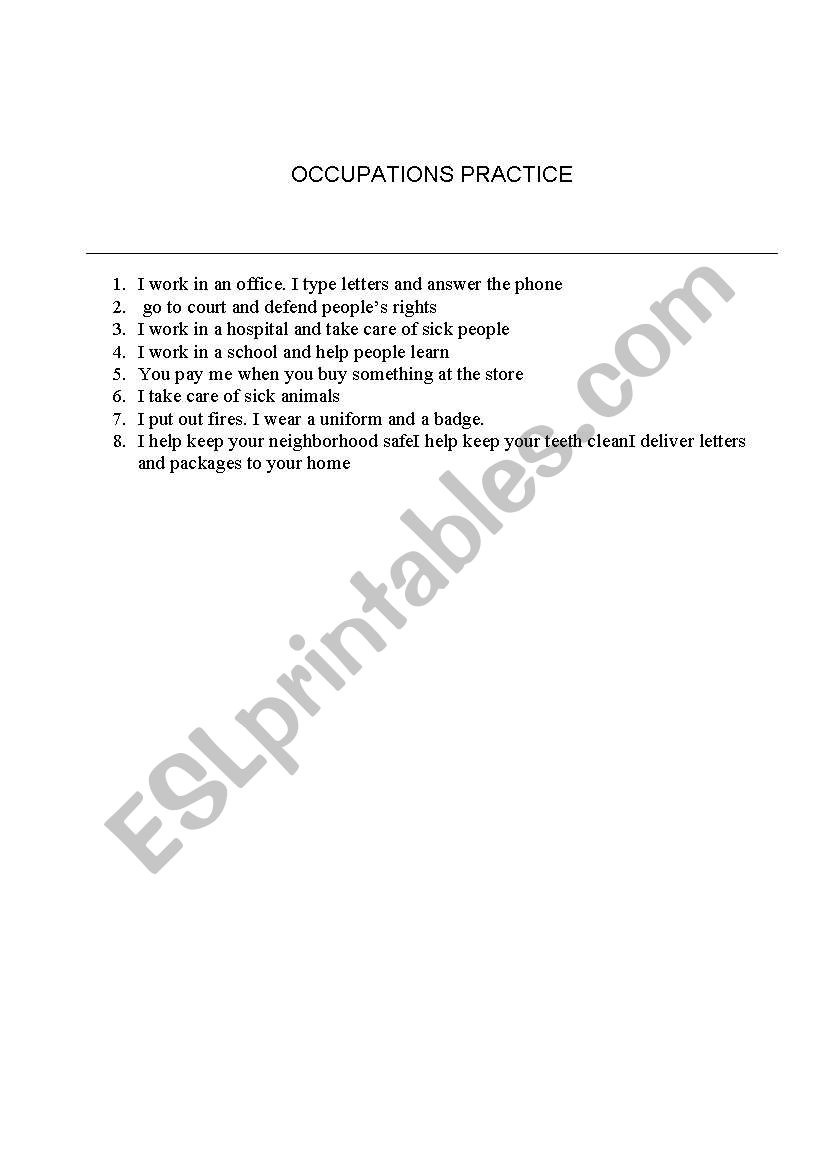 ocuupation worksheet worksheet