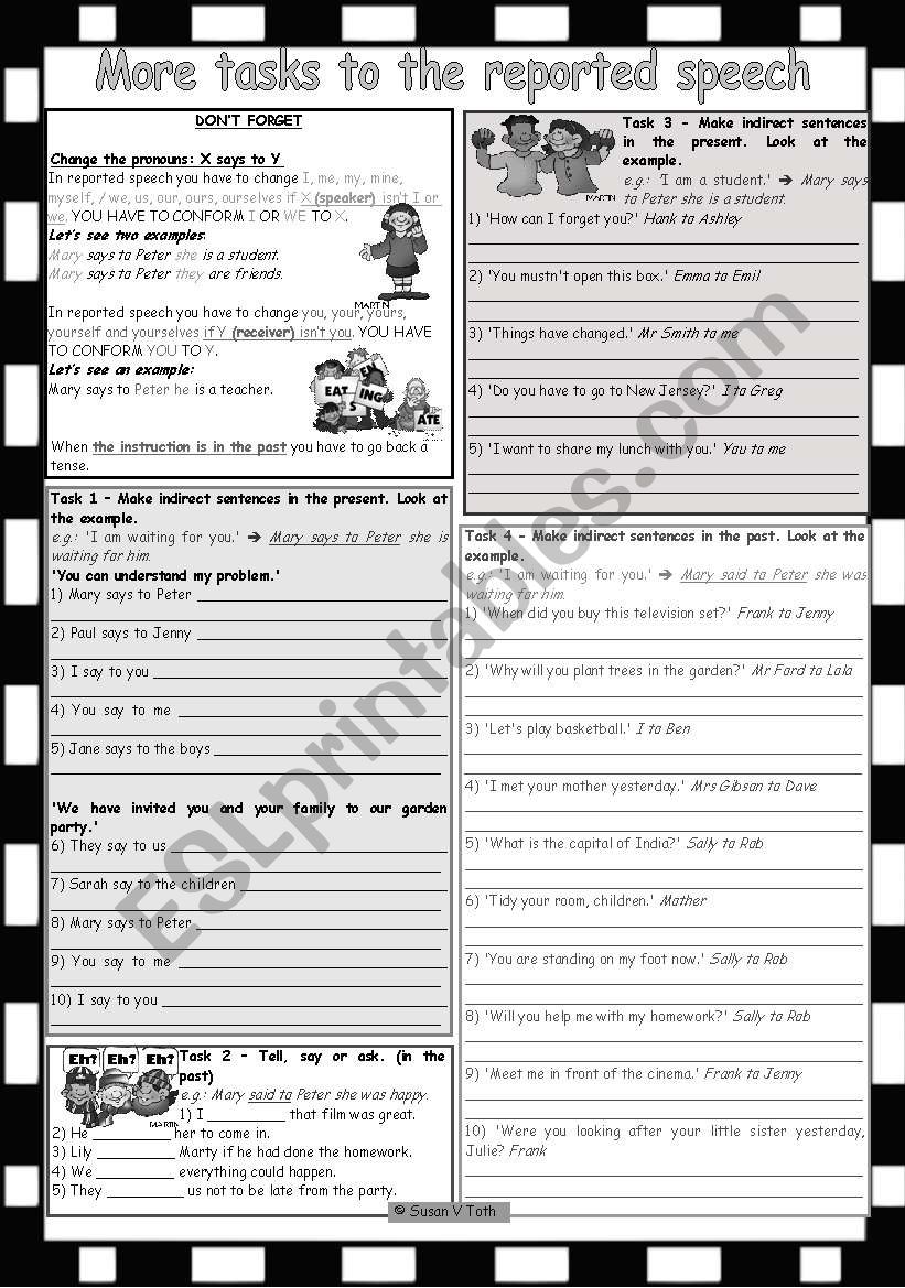 More tasks to the reported speech * 7 different tasks * 2 pages * with key * fully editable