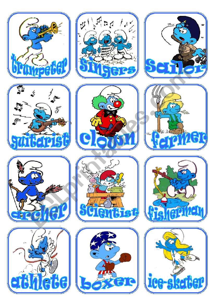 Jobs Flashcards with the Smurfs. Set 2