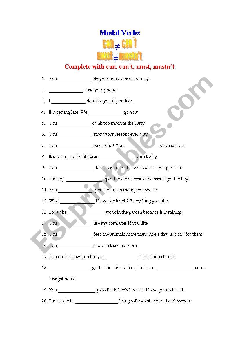 Modal Verbs. Key included worksheet