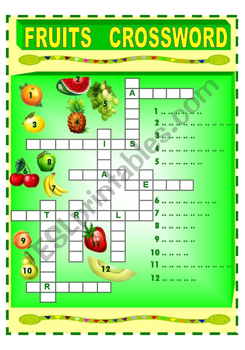fruits crossword worksheet