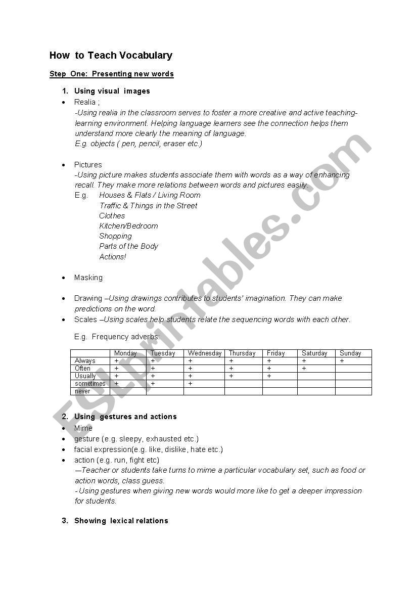 how to teach vocabulary worksheet