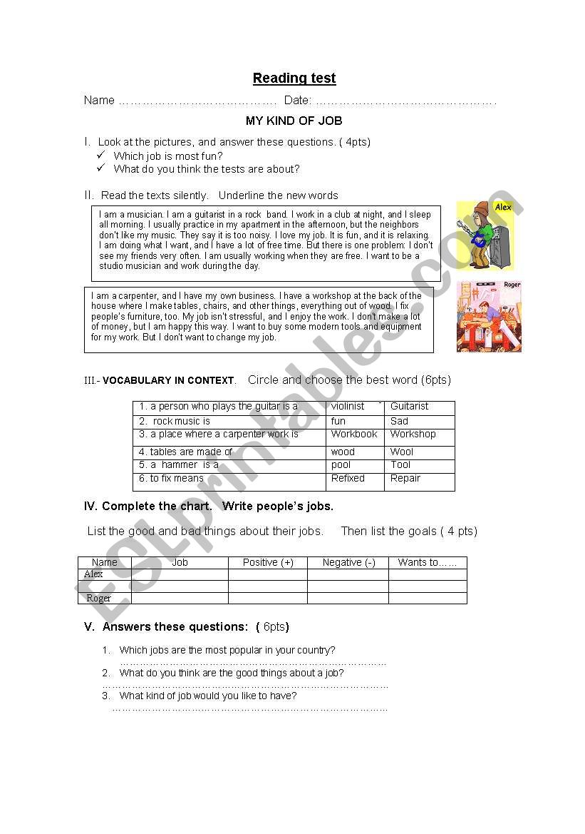 READING - OCCUPATIONS worksheet