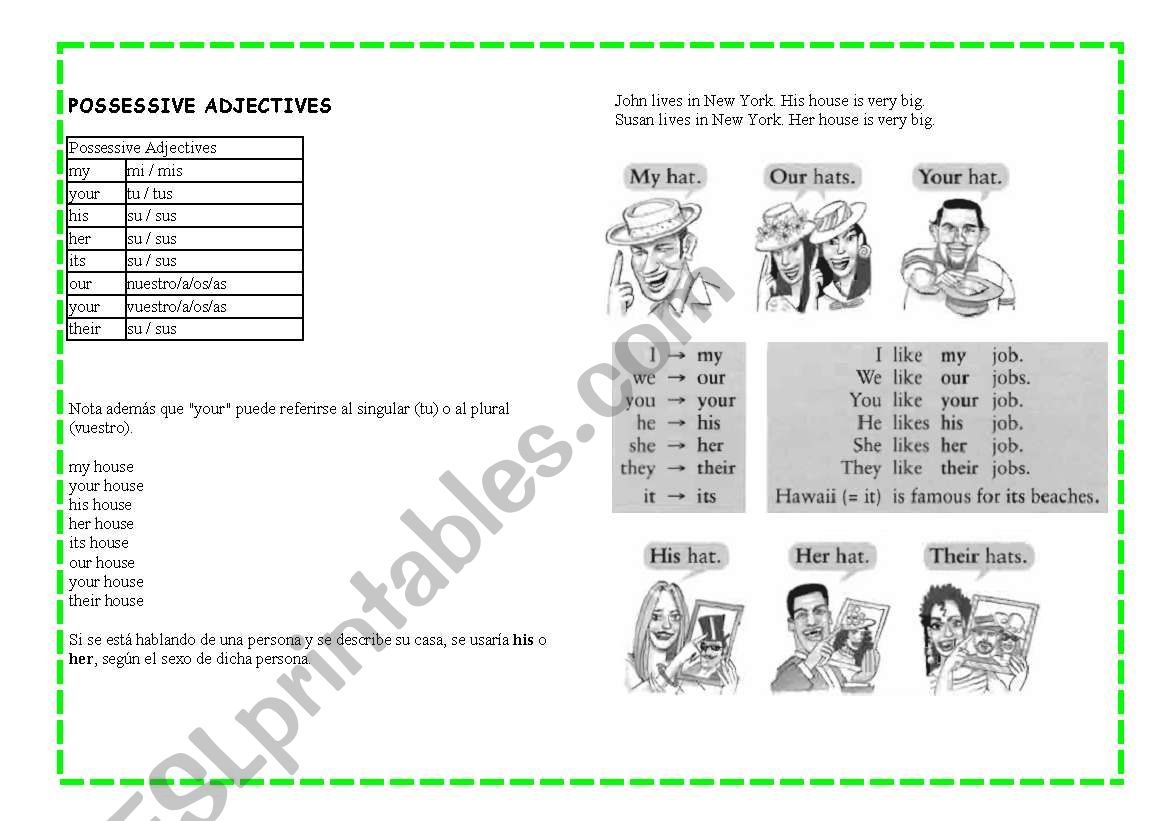 possesive adjectives worksheet