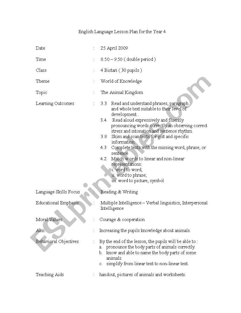 lesson plan BI worksheet