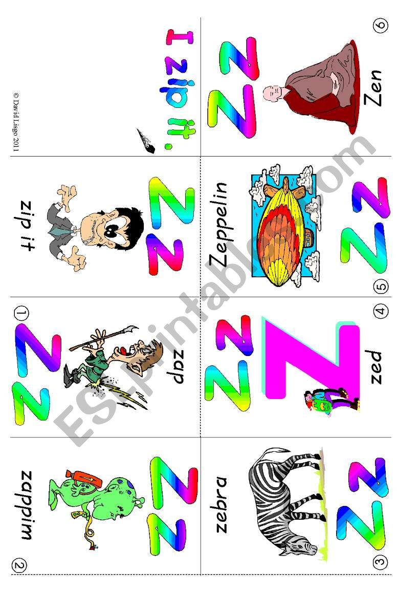 ABC mini-books Zz and Aa: Colour, B & W and blank books (4 pages plus suggestions for use)