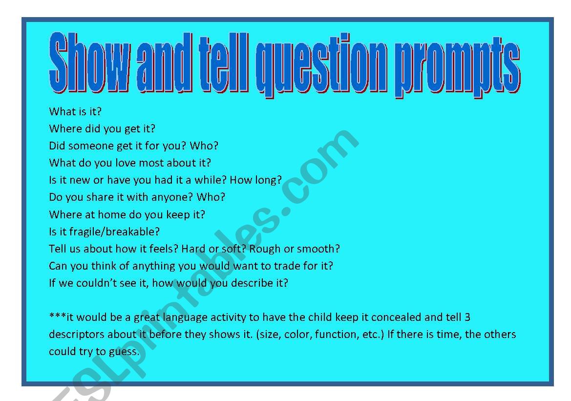 Show and tell question prompt ideas