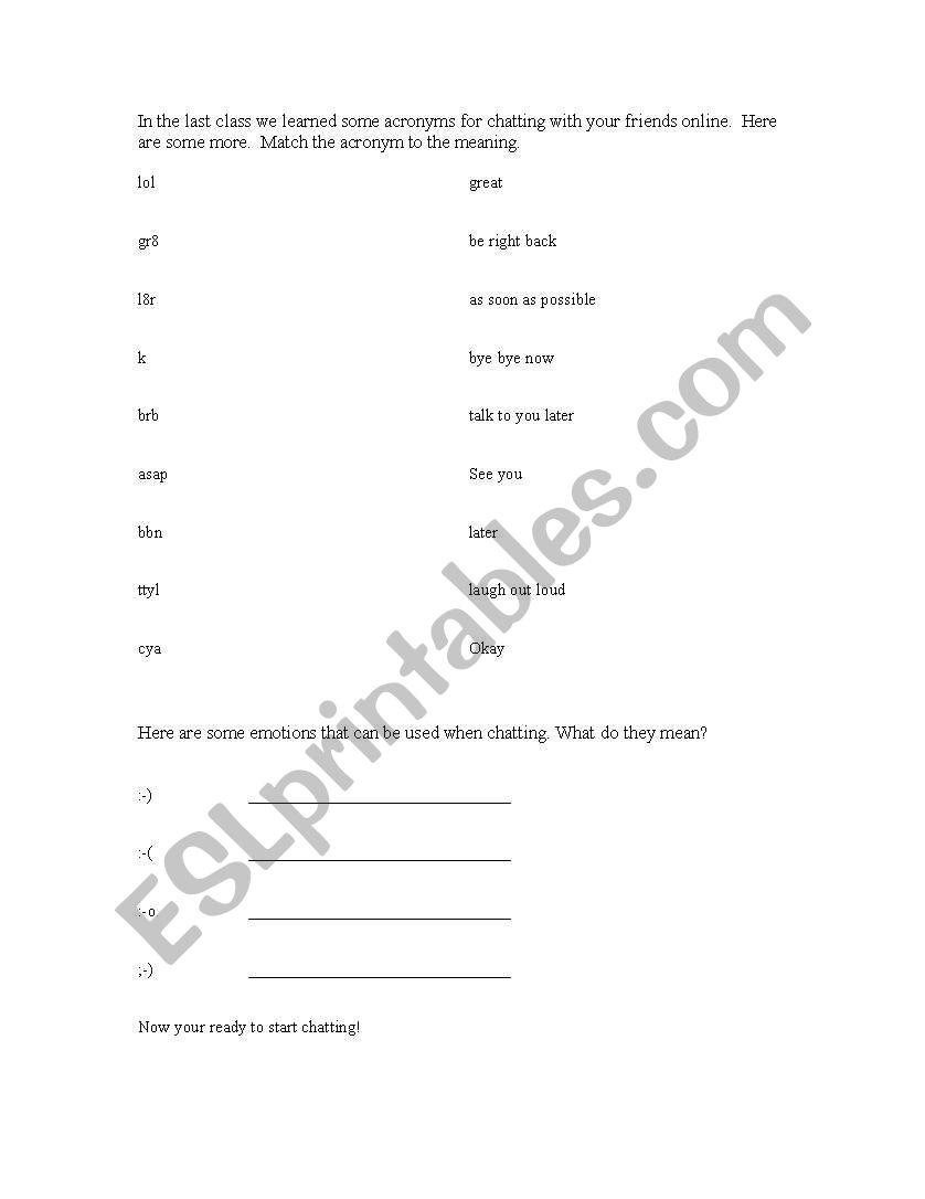 Chatting Acronyms worksheet