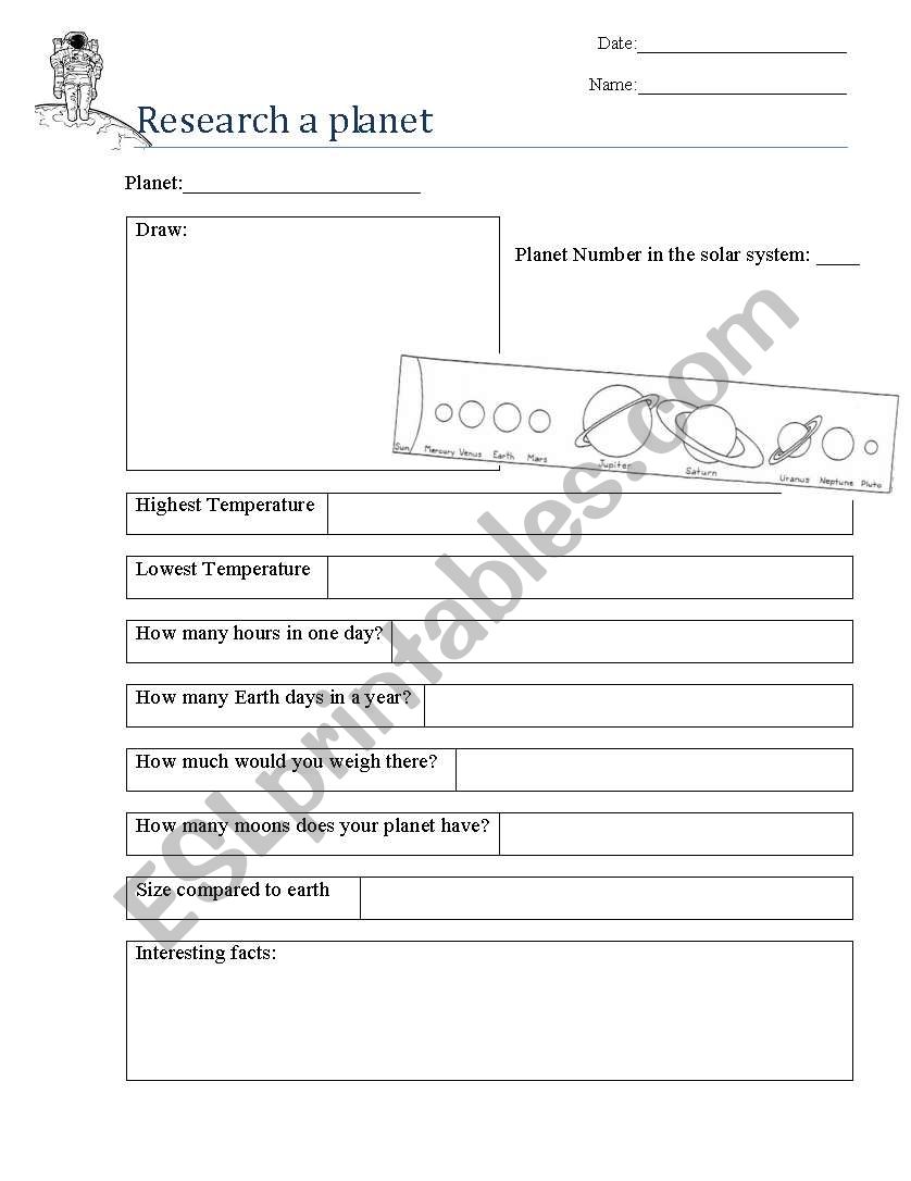 Research a planet worksheet