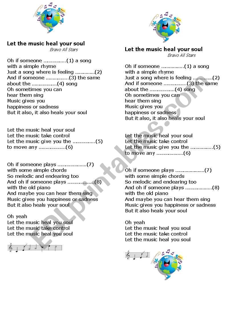 Let music heal your soul song worksheet