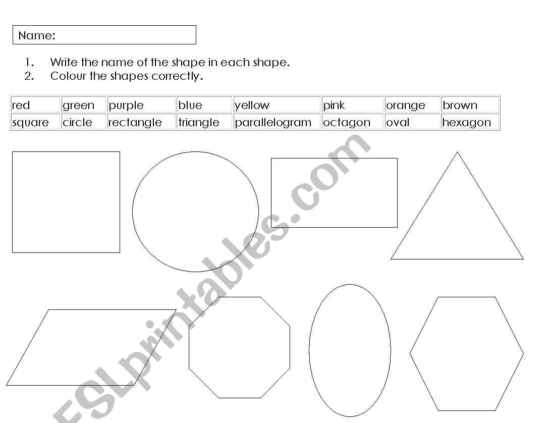 Shapes and Colours worksheet