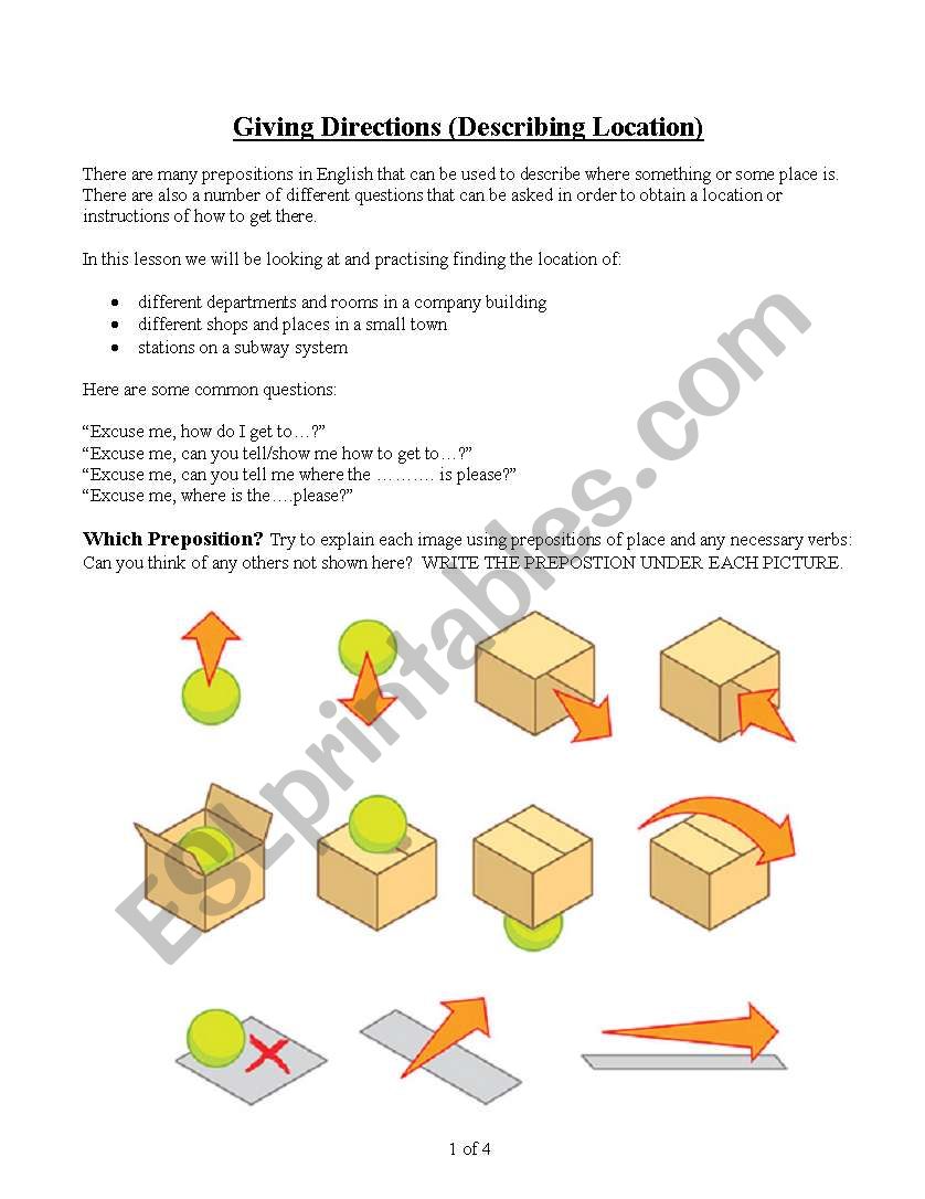 Giving Directions- Prepositions + Activities