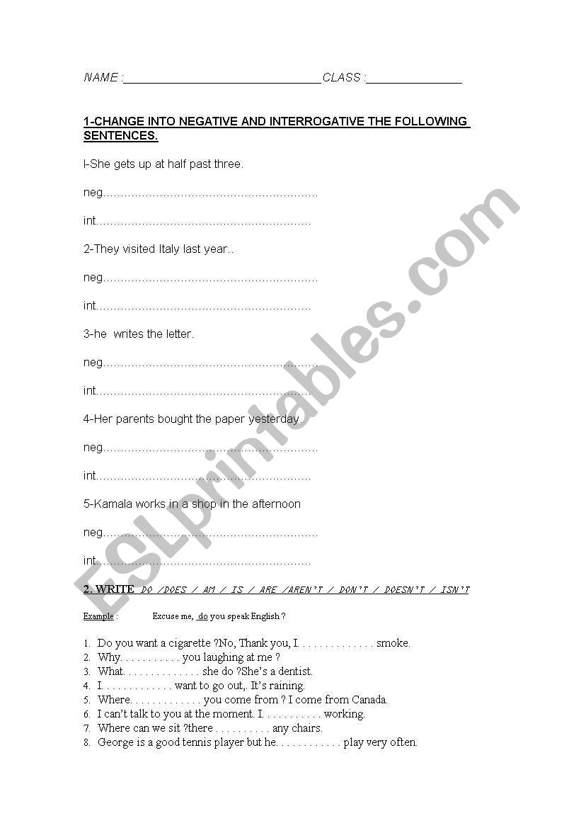 elementary test worksheet