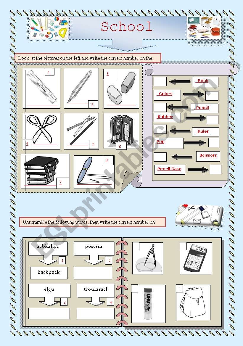 School Objects worksheet