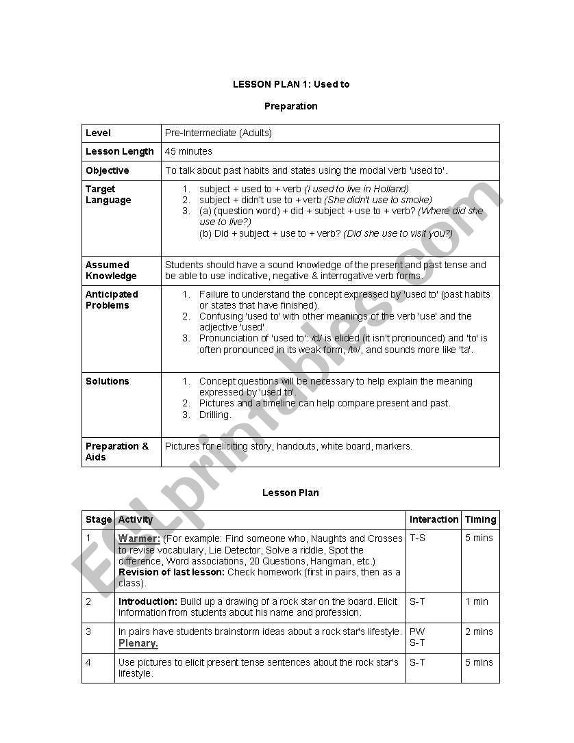 Tefl lesson plan samples worksheet