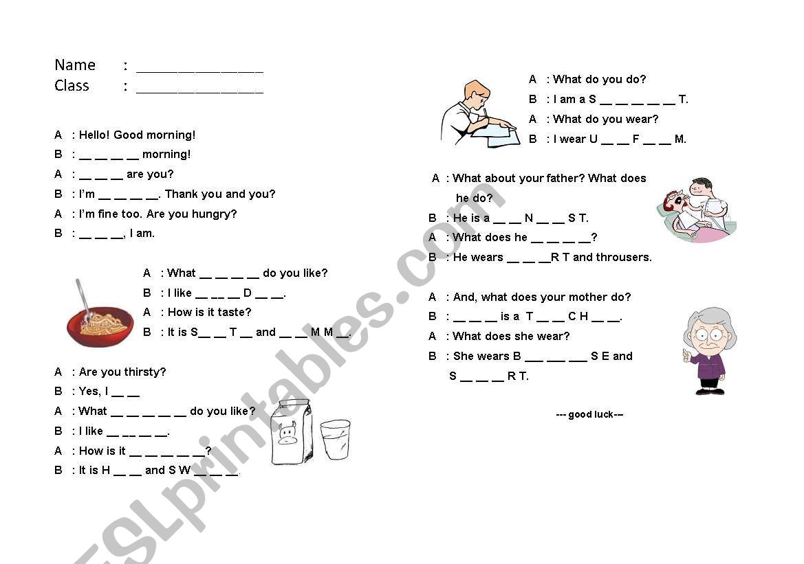 Filling the Blank Exercise worksheet