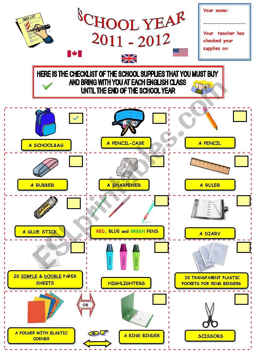 SCHOOL SUPPLIES CHECKLIST * EDITABLE DOCUMENT*