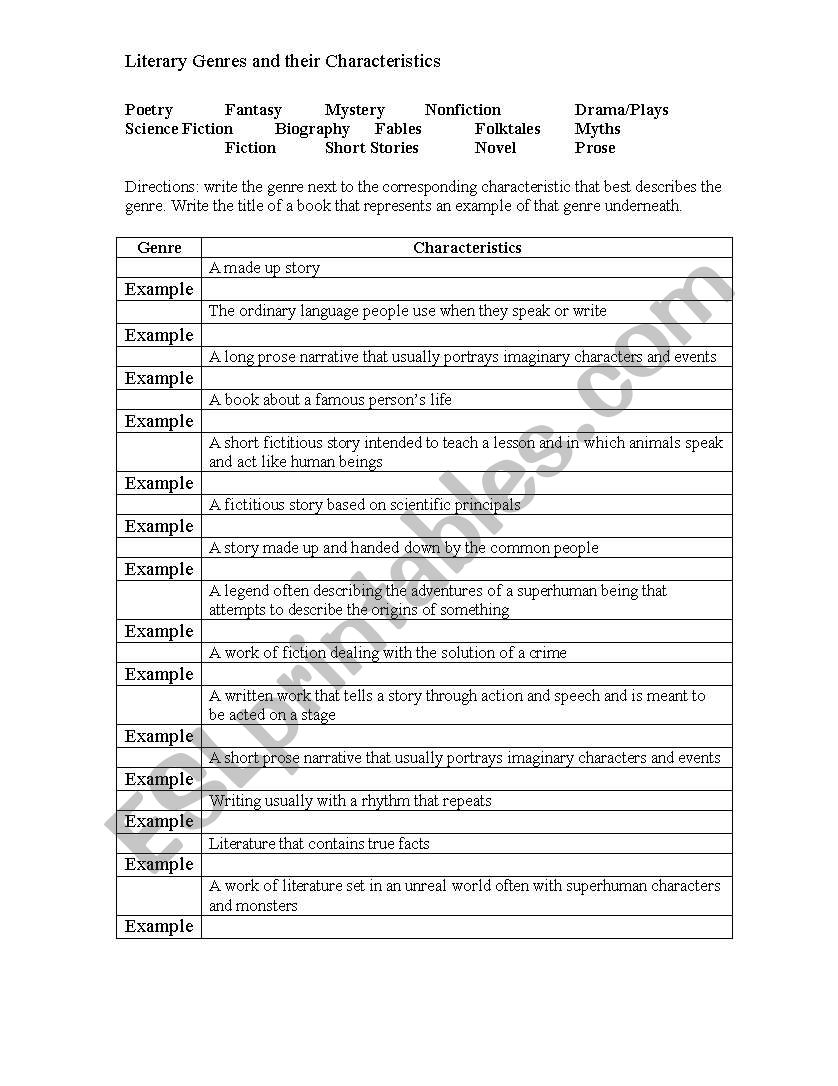 Genre Scavenger Hunt worksheet