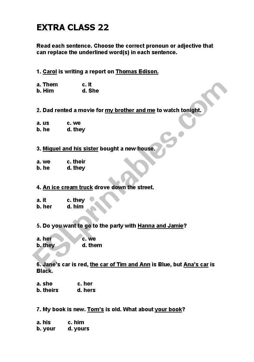 Exercise about Pronouns worksheet