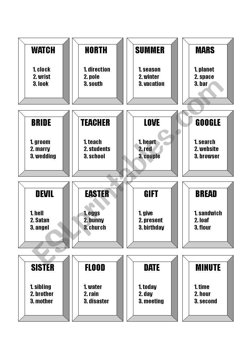 taboo worksheet