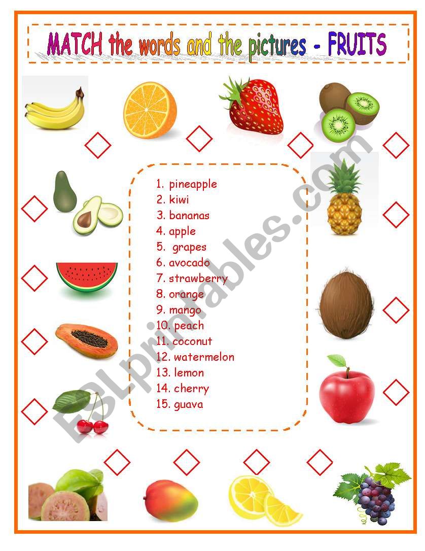 MATCHING  -  FRUITS worksheet