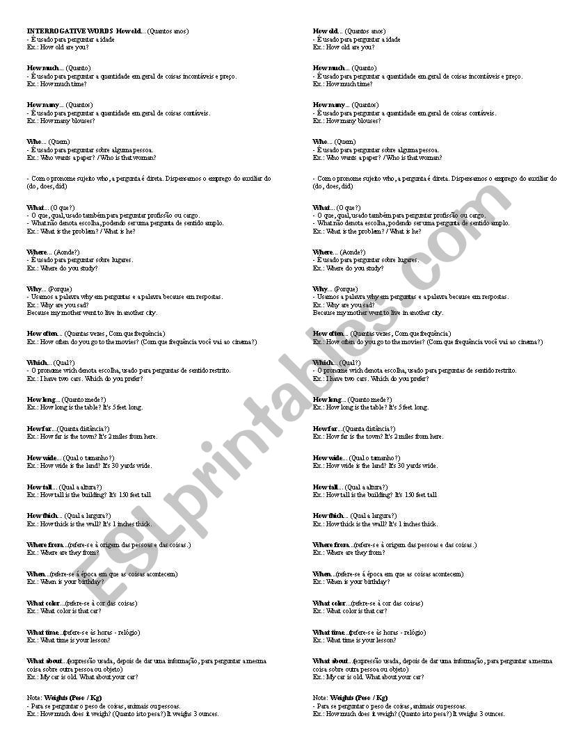 Interrogative words worksheet