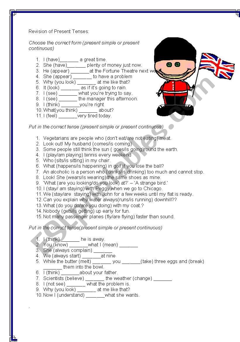 general tenses revisions worksheet