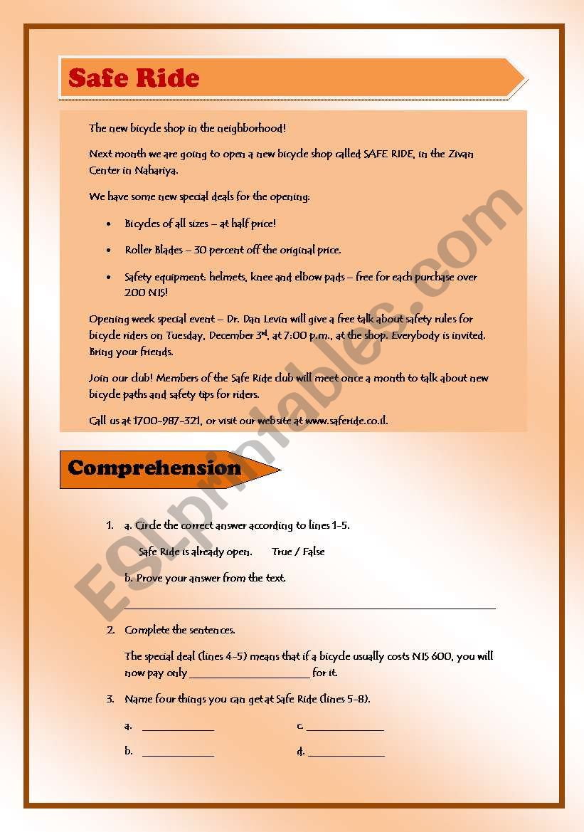 Safe Ride worksheet