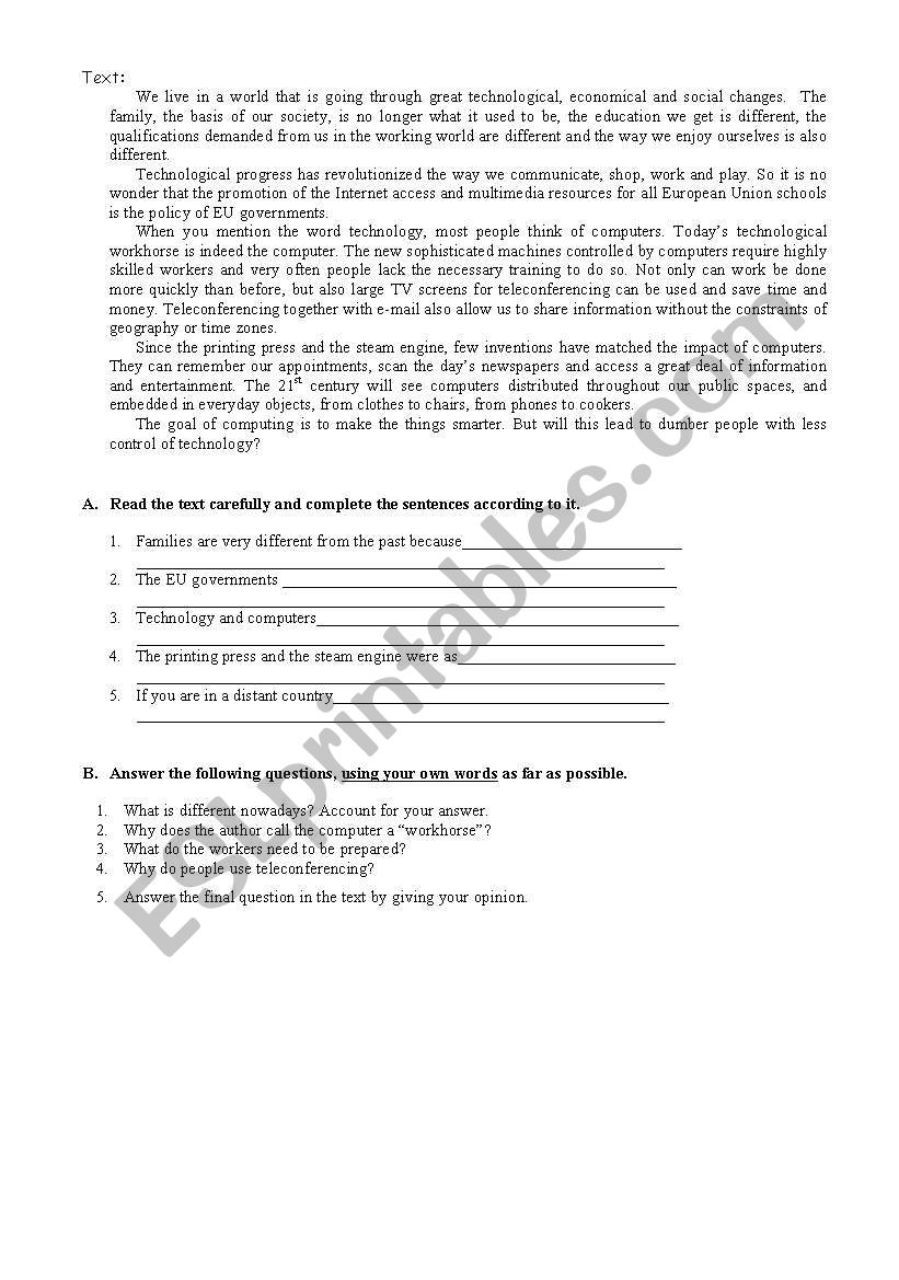 Reading comprehenesion worksheet