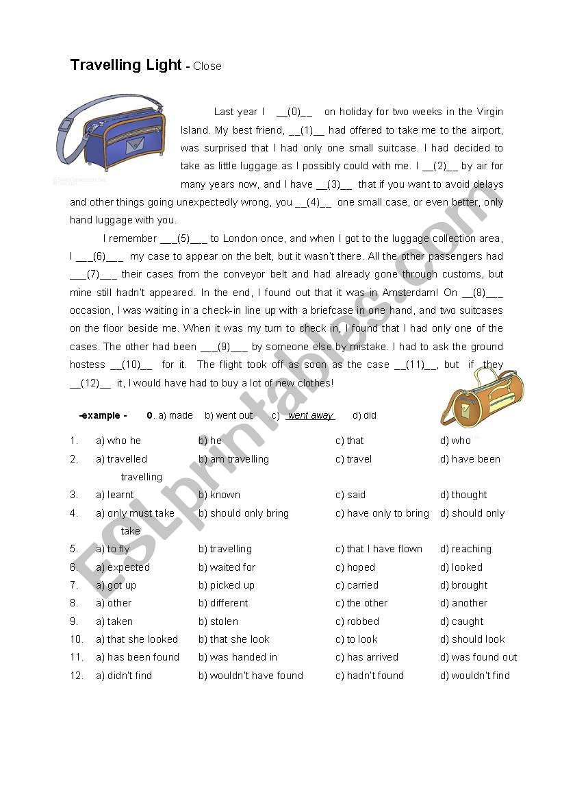 Travelling light worksheet