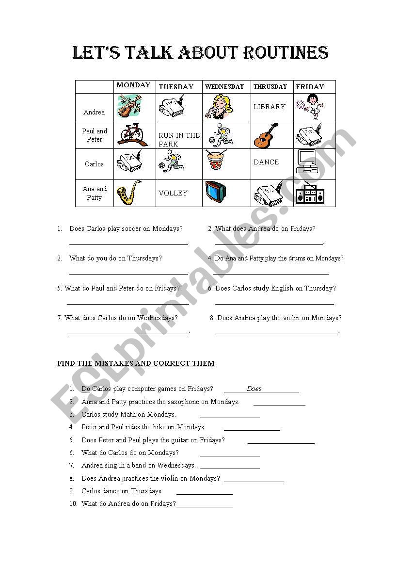 Routines worksheet