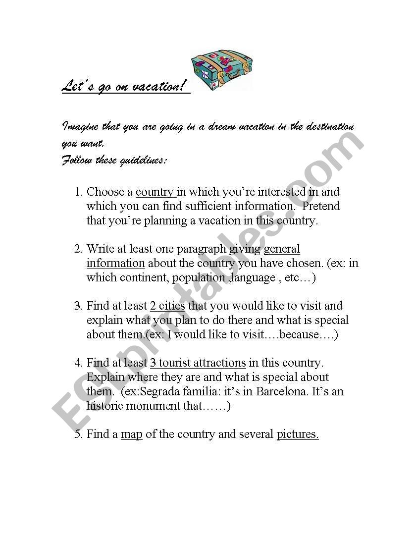 Lets go on vacation! worksheet