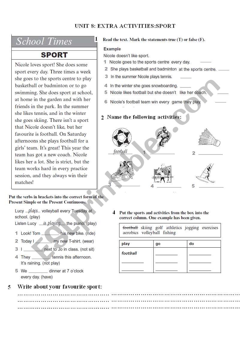 Reading activity:sports worksheet