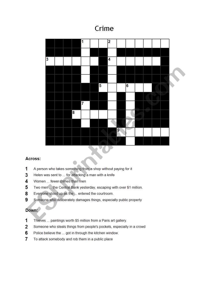Crime - crossword! worksheet