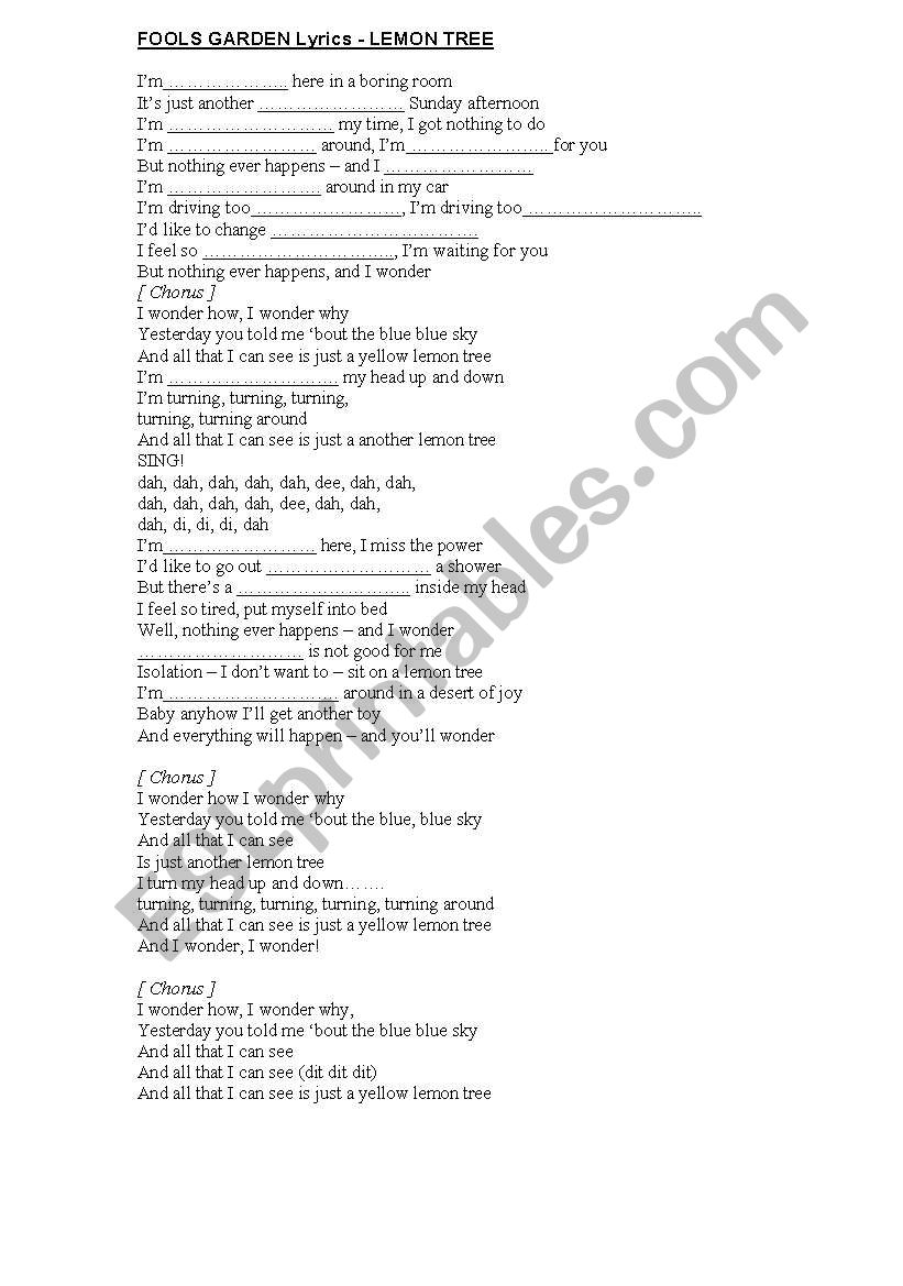 FOOLS GARDEN Lyrics - LEMON TREE