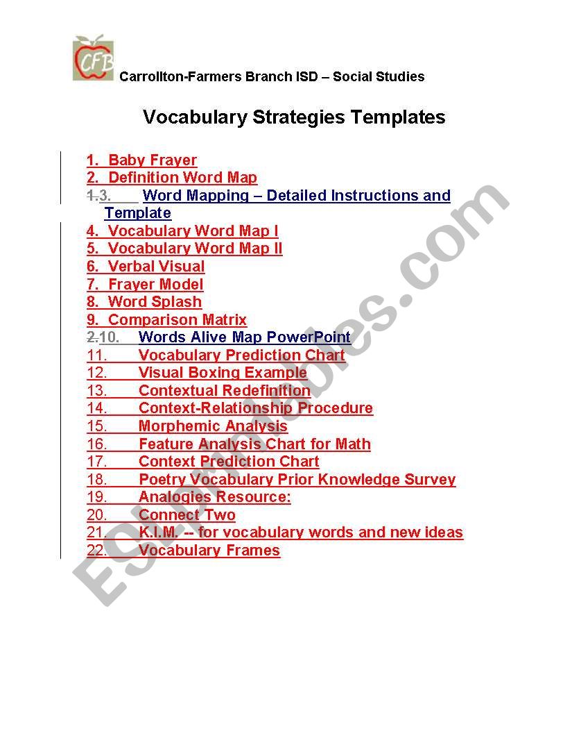 Vocabulary Templates worksheet