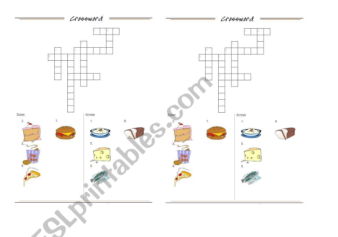 Food Crossword worksheet