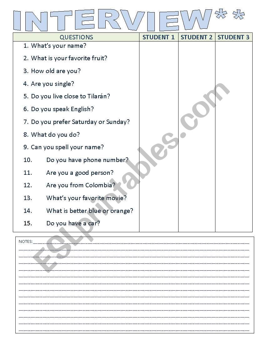 personal information worksheet