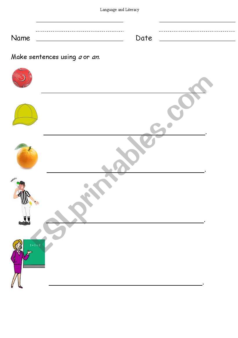 articles a and an worksheet