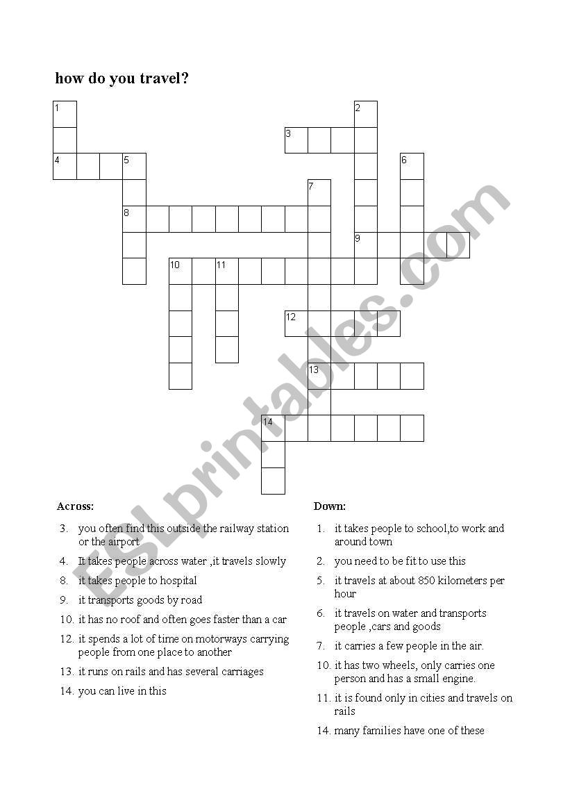  how do you travel crossword  worksheet