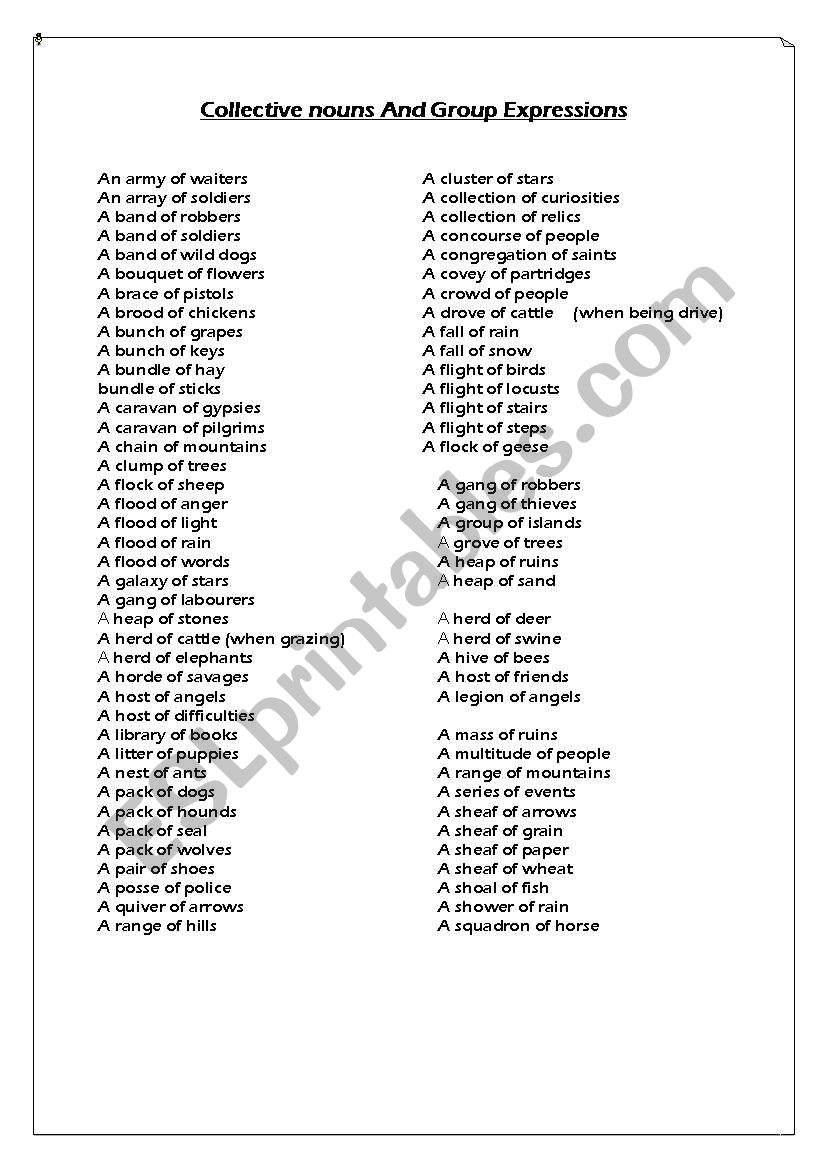 collective nouns worksheet