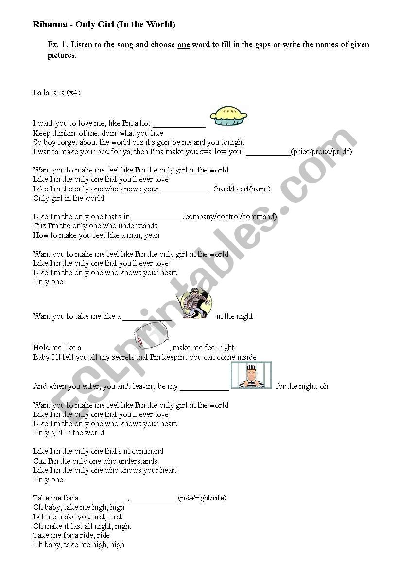 Song - Rihanna - Only Girl worksheet