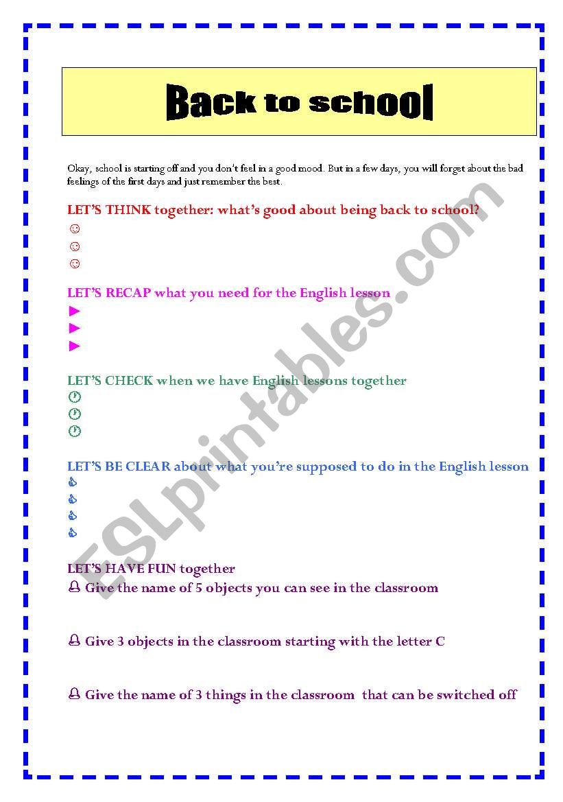 Back to school worksheet