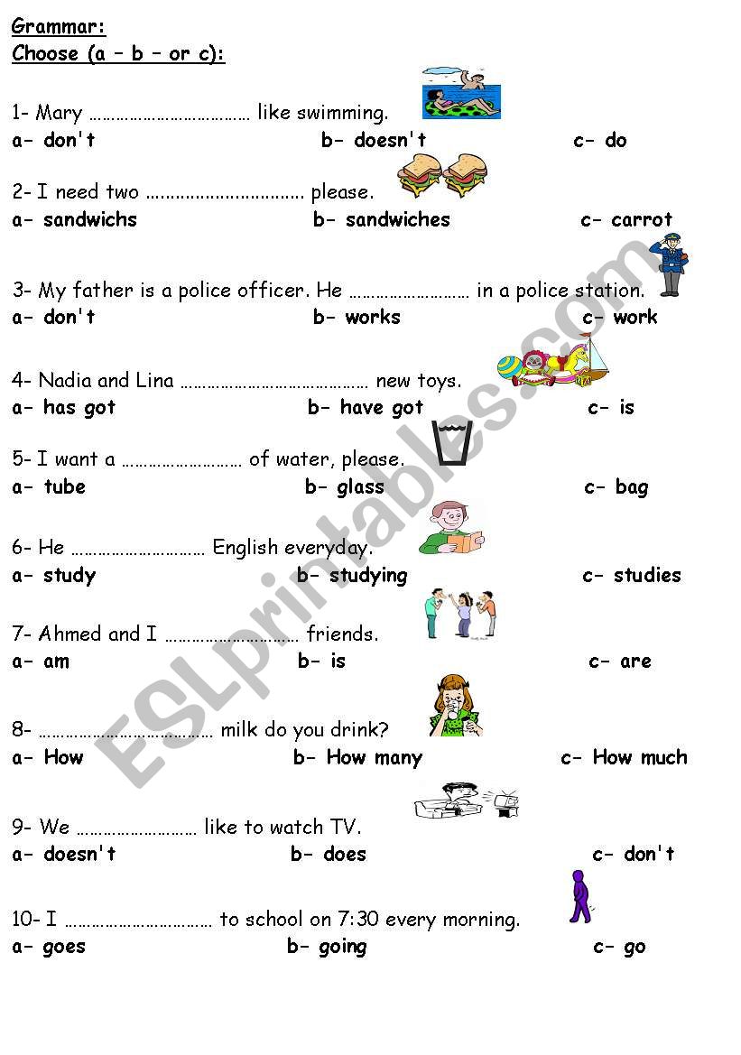 Grammar Elementary Test ESL Worksheet By Roma ama
