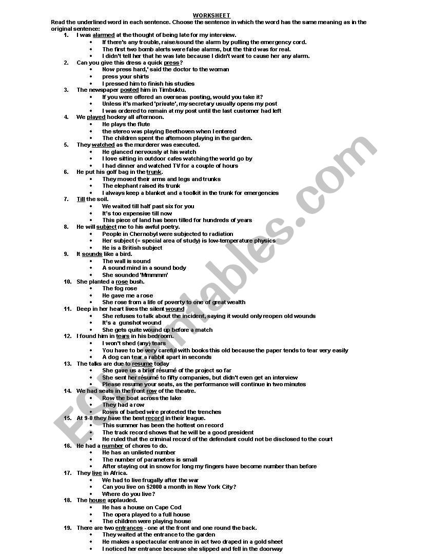 homonyms worksheet
