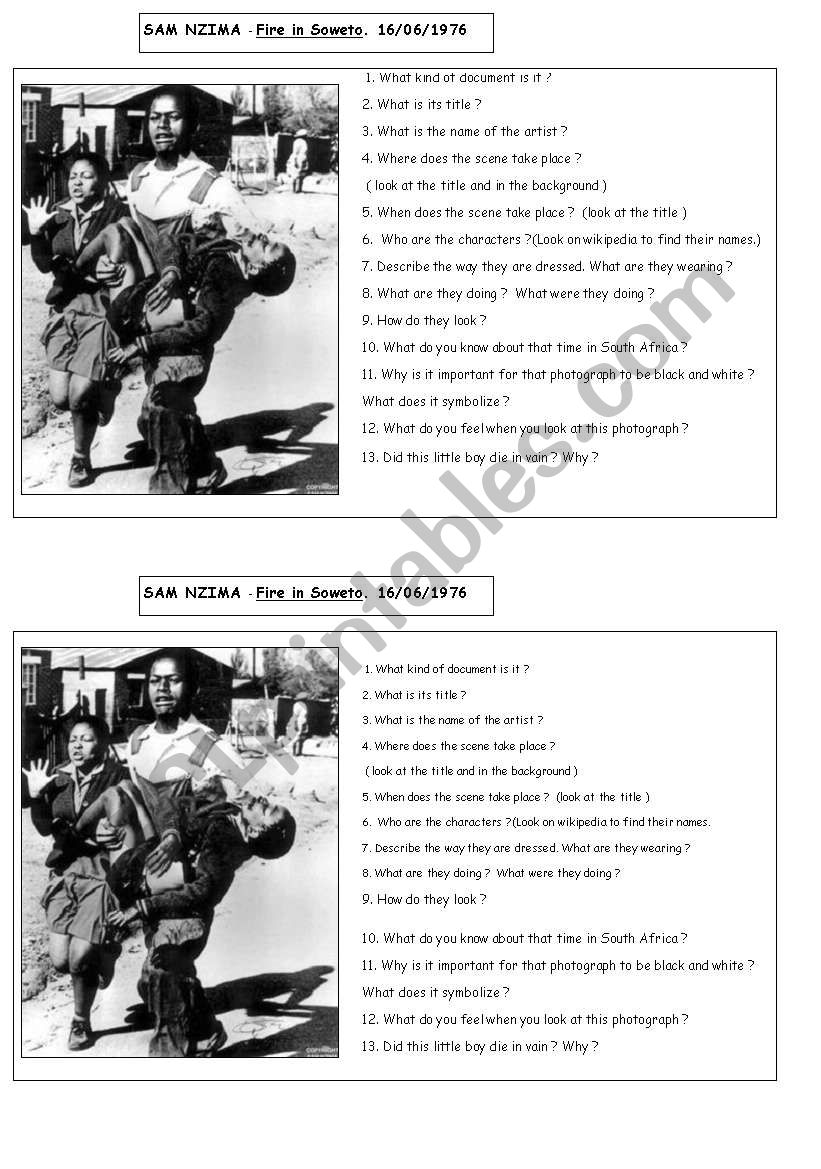 SOWETO IN FIRE  worksheet