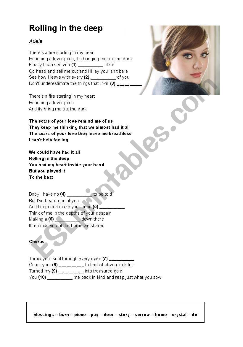 Rolling in the deep: English ESL worksheets pdf & doc