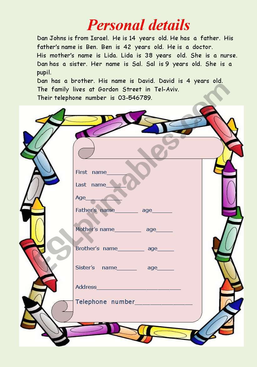 personal details worksheet