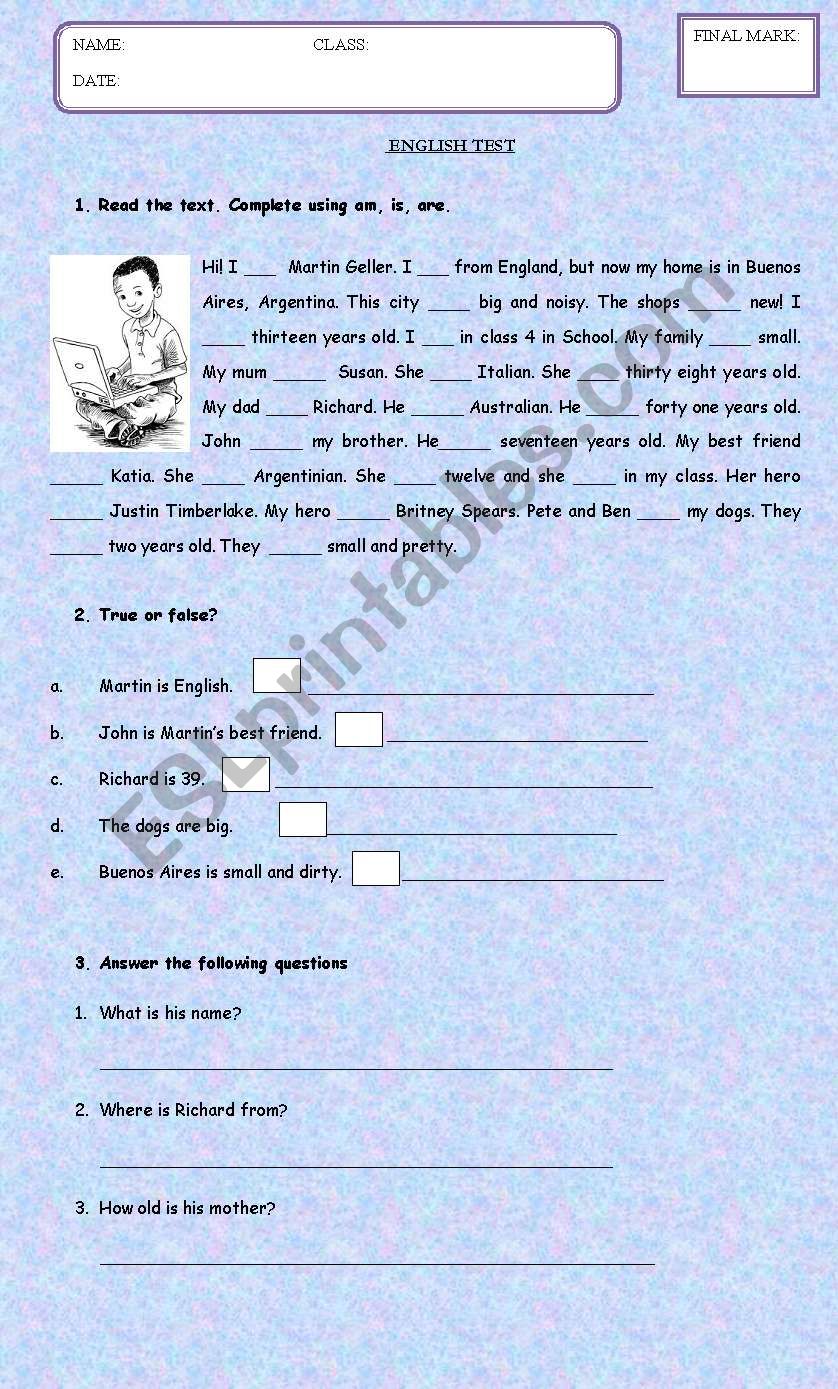 reading comprehension worksheet