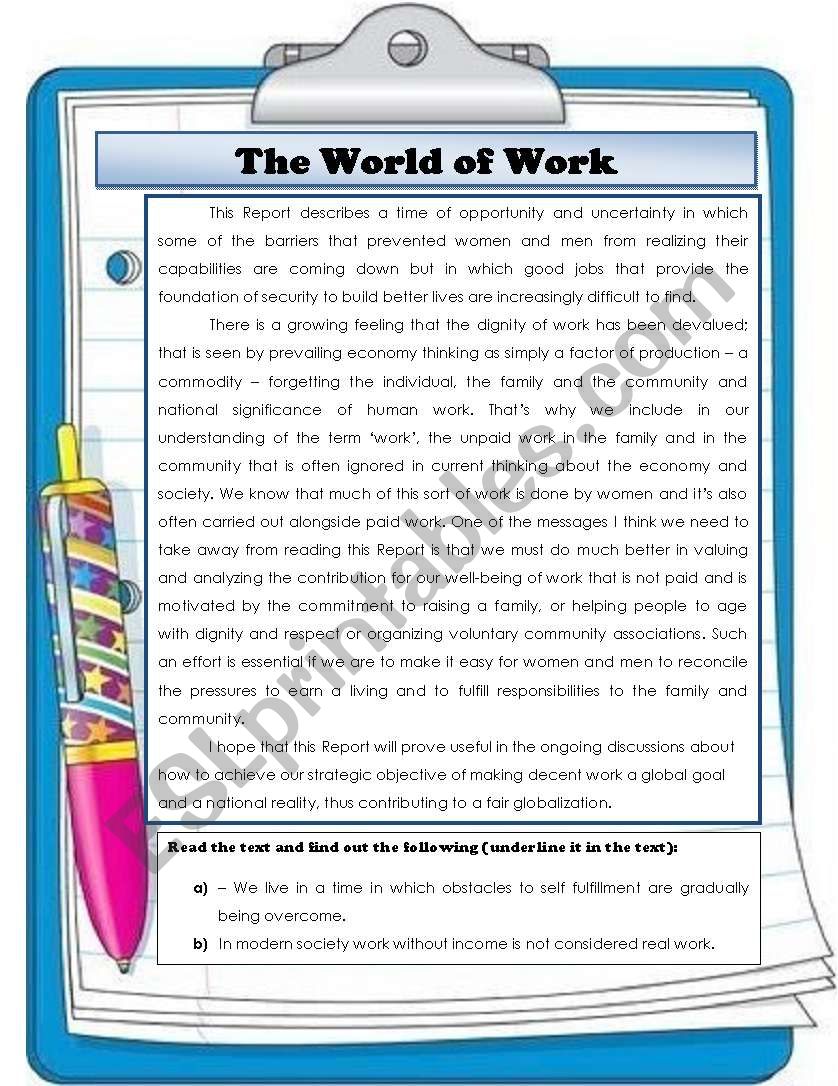 The World of Work worksheet